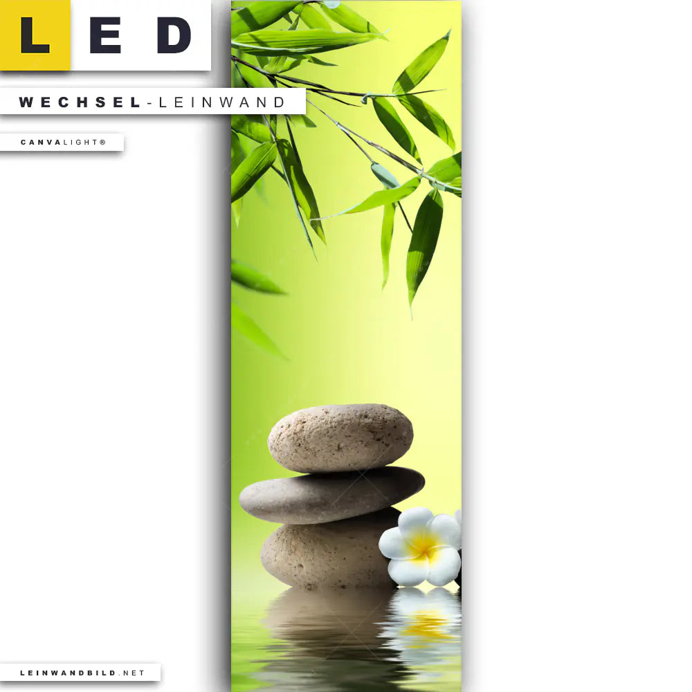 bambus leinwand LED Wechsel-Leinwand 💙 Zensteine mit Bambus | Canvalight® TEX Schmal